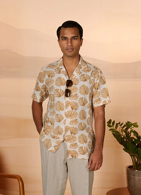 Orange Monstera - Camp Collar Shirt